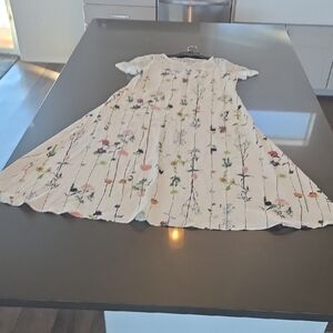 Elegant Floral Casual Dress - White with Multicolor Floral Design